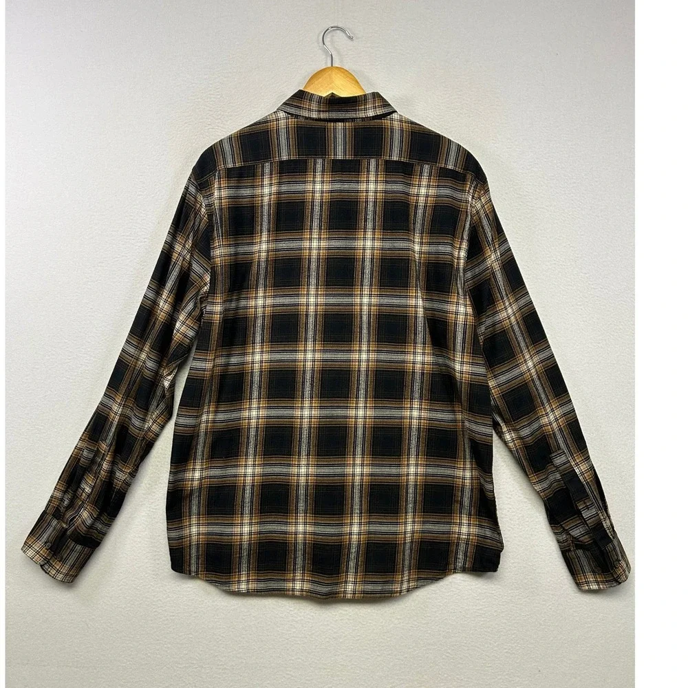 Dark Academia Banana Republic Mens Large Black Brown Plaid Untucked Button Down